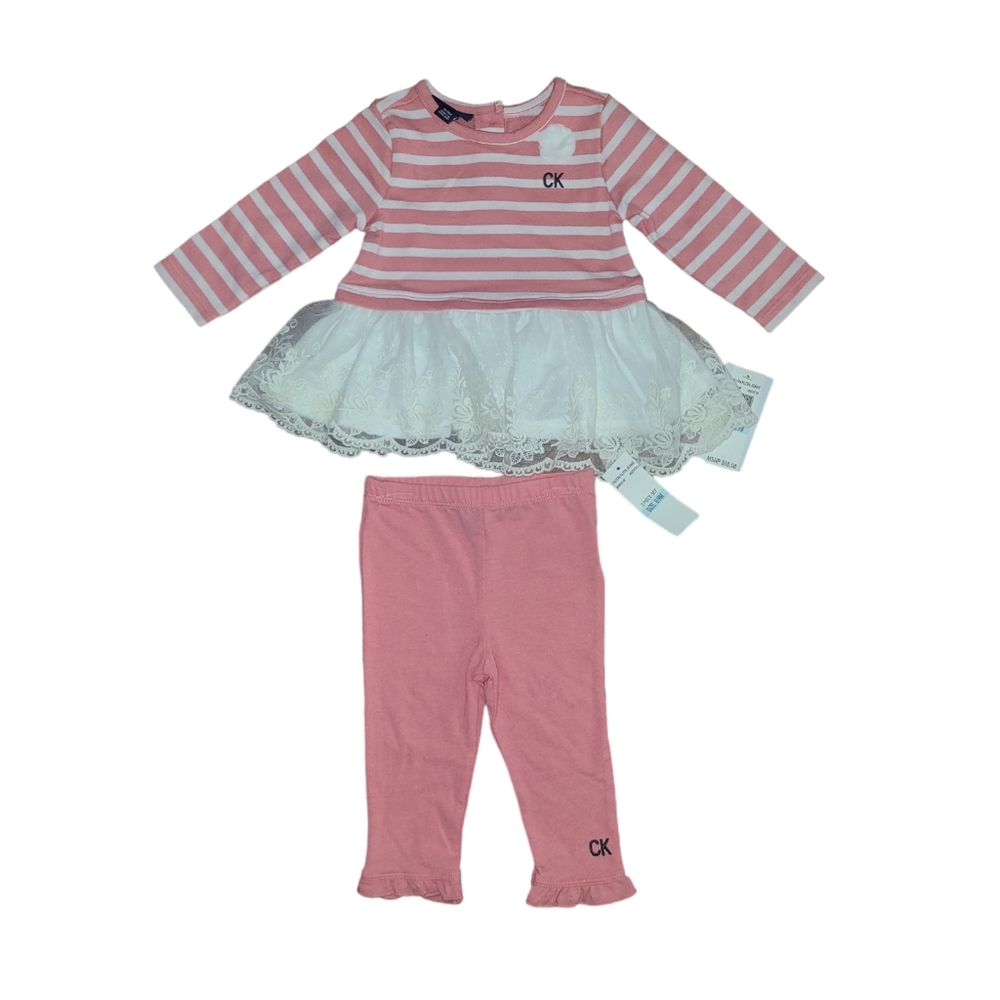 🌸 Baby Girl CK 2-Piece Spring Outfit Set Striped Dress & Leggings 6–9M NWT
